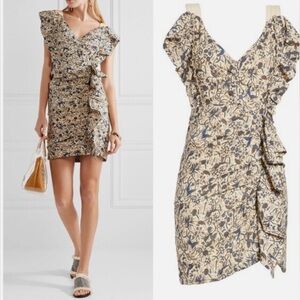 Isabel Marant Etoile Topaz printed linen mini ruffle dress 42